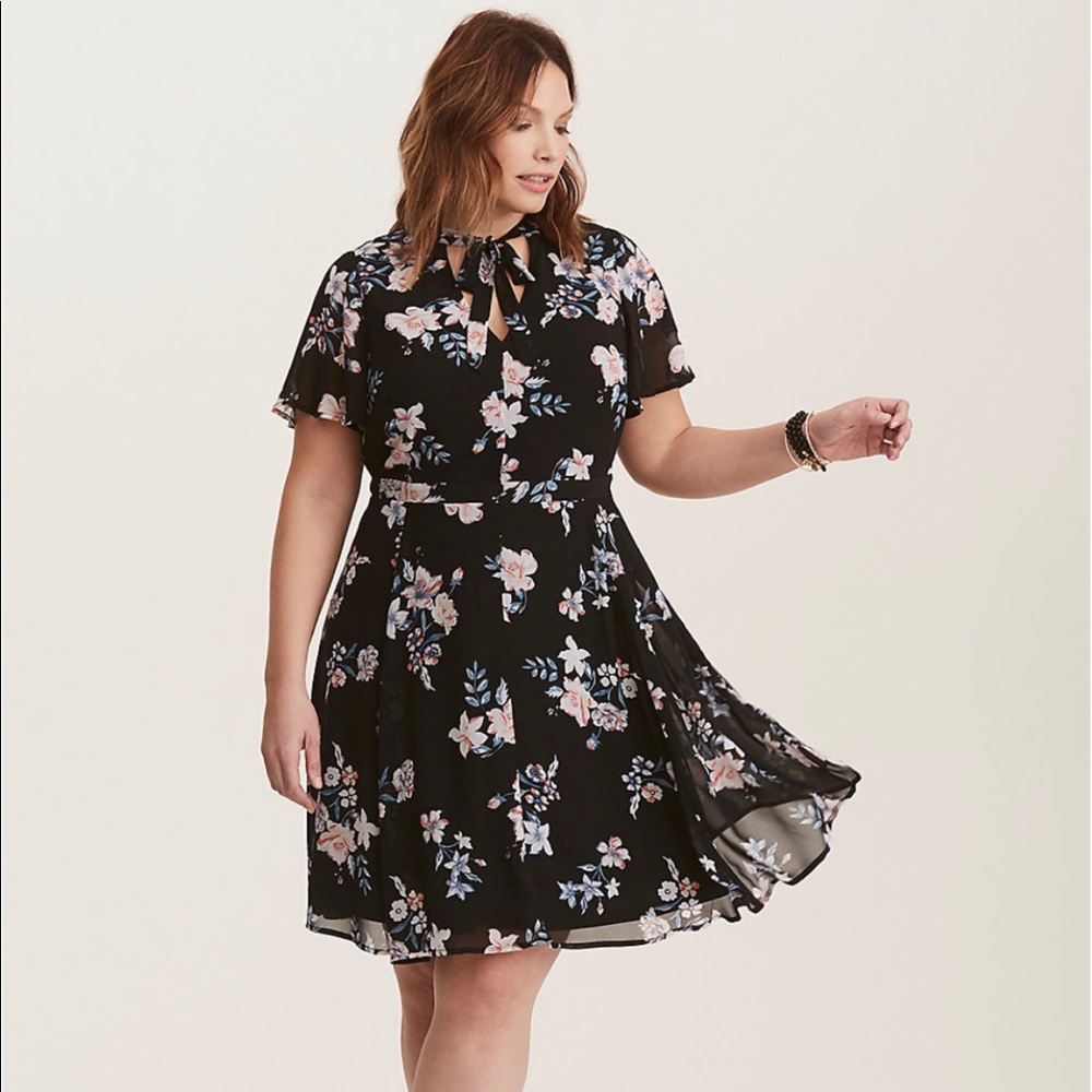 Torrid Multi Floral Chiffon Skater Dress